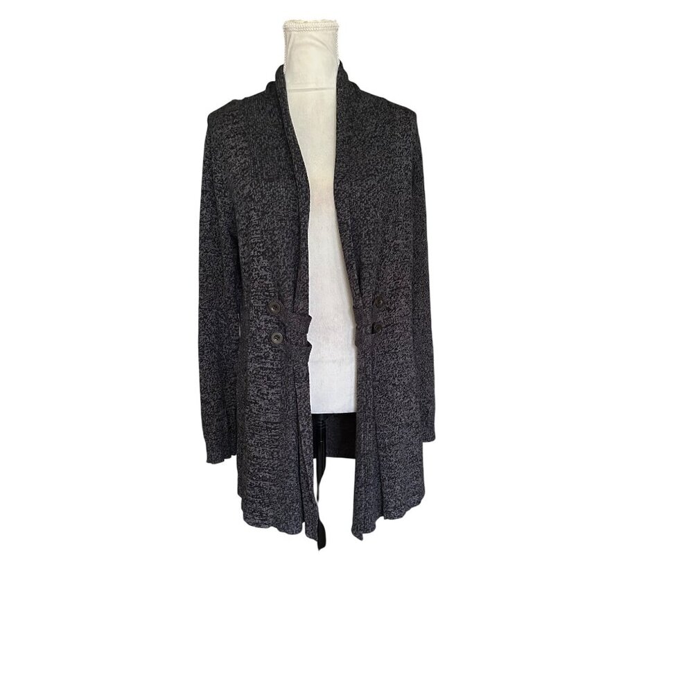 AB Studio Womens Open Front Cardigan Sweater Medium Black & Gray Knit Blend